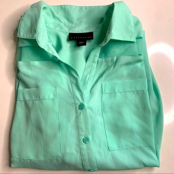 Attention Tab Sleeve Mint Green button down blouse - Picture 7 of 7
